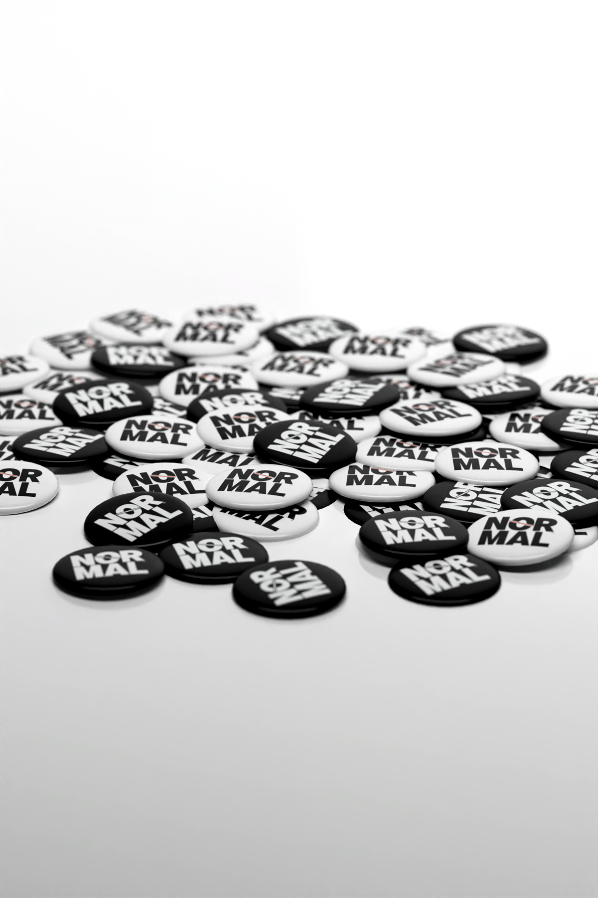 Normal Beverage branded pin-back buttons