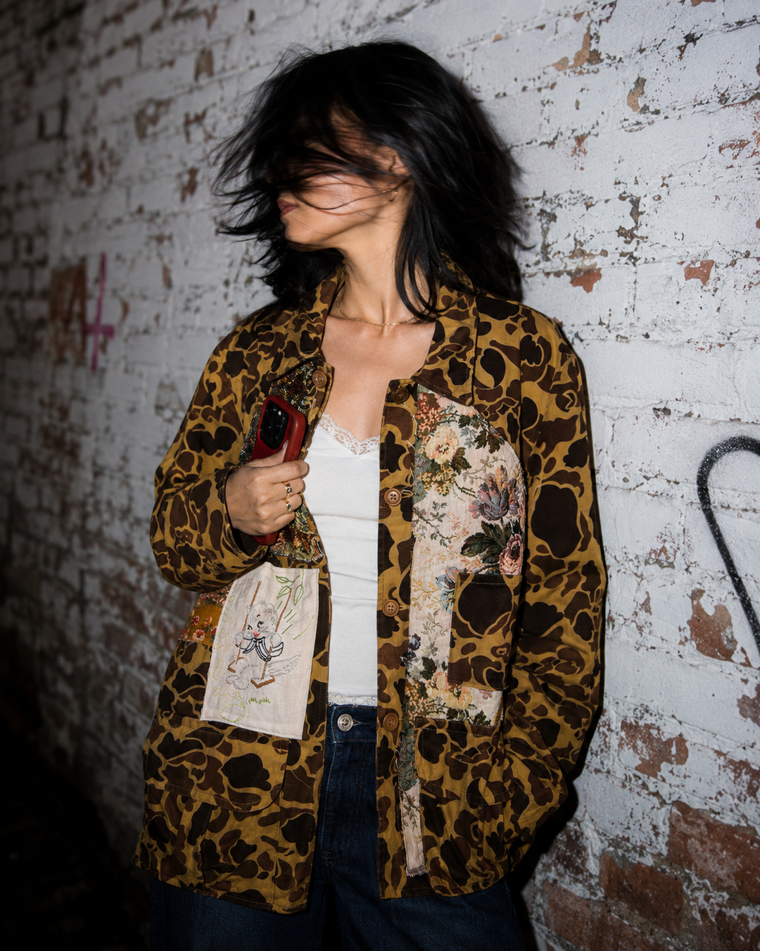 Kitties & Camo Jacket, front view