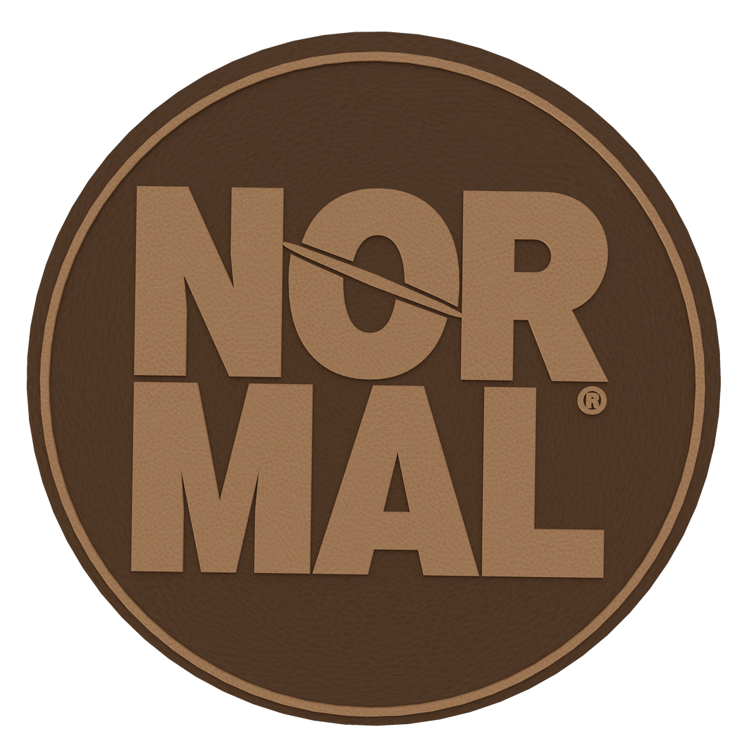 Normal Beverage leather logo patch, 2x2 inch, top view