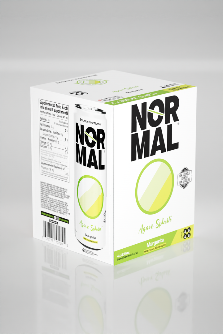 Agave Splash™ Margarita 4-pack box, angled view with nutrition panel