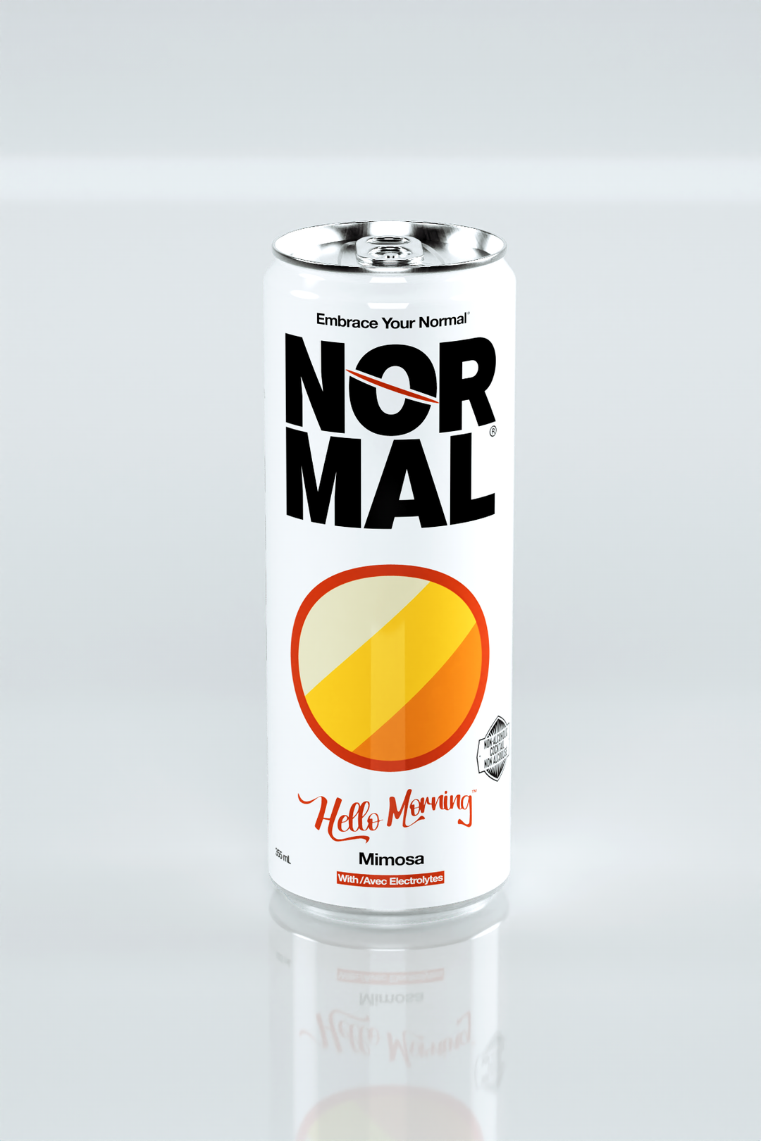 Hello Morning™ Mimosa can, tilted front-label shot