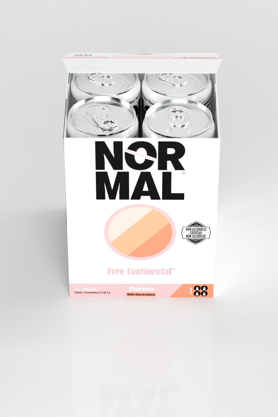 Free Continental™ Paloma 4-pack box, top open showing four cans